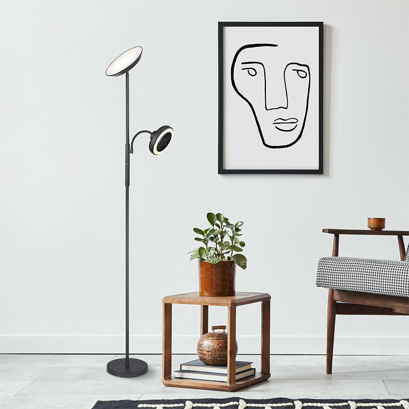 Zwarte vloerlamp met ventilator, Raimond, 20W, warm tot koud wit verstelbare LED, met touchdimmer