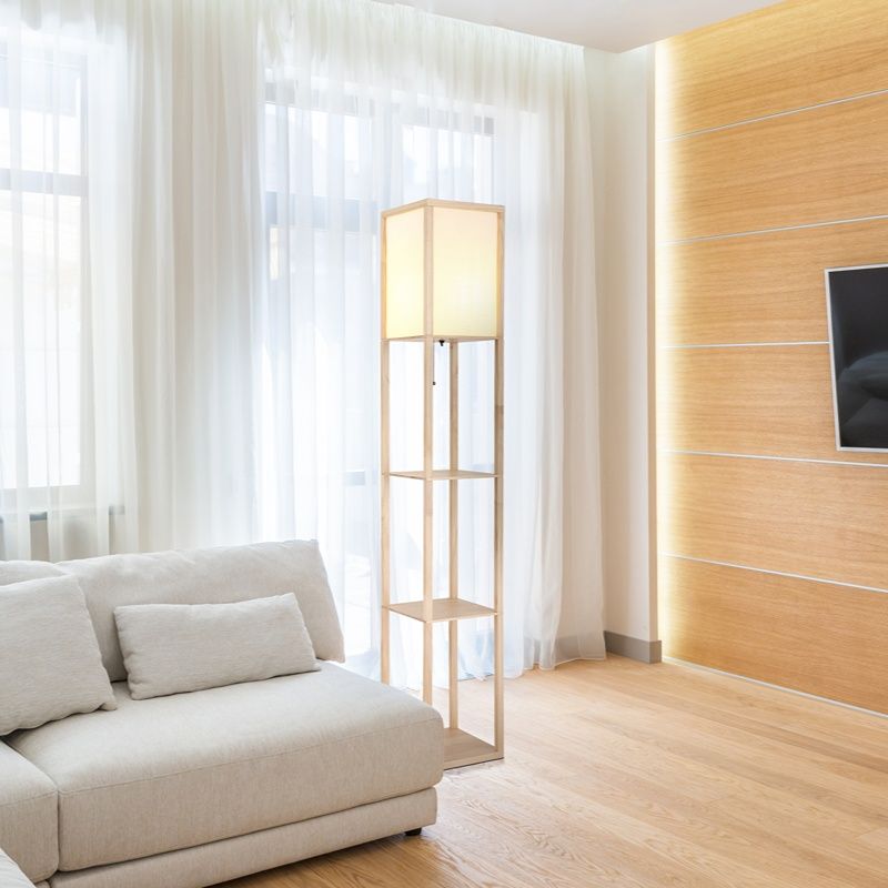 Landelijke vloerlamp hout, Tessel, met trekschakelaar