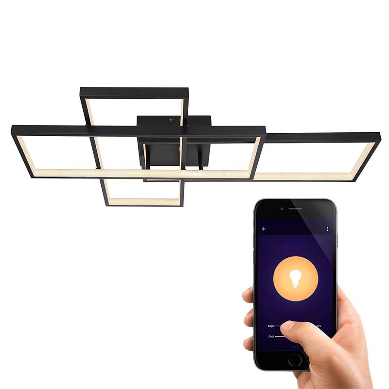 Moderne smart plafondlamp Terri, zwart, metaal, warm tot koud wit verstelbare LED