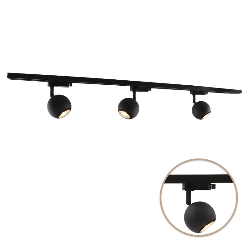 1M zwart 1-fase railverlichting systeem + 3 Alco railspots 1M zwart 1-fase railverlichting systeem + 3 Alco railspots