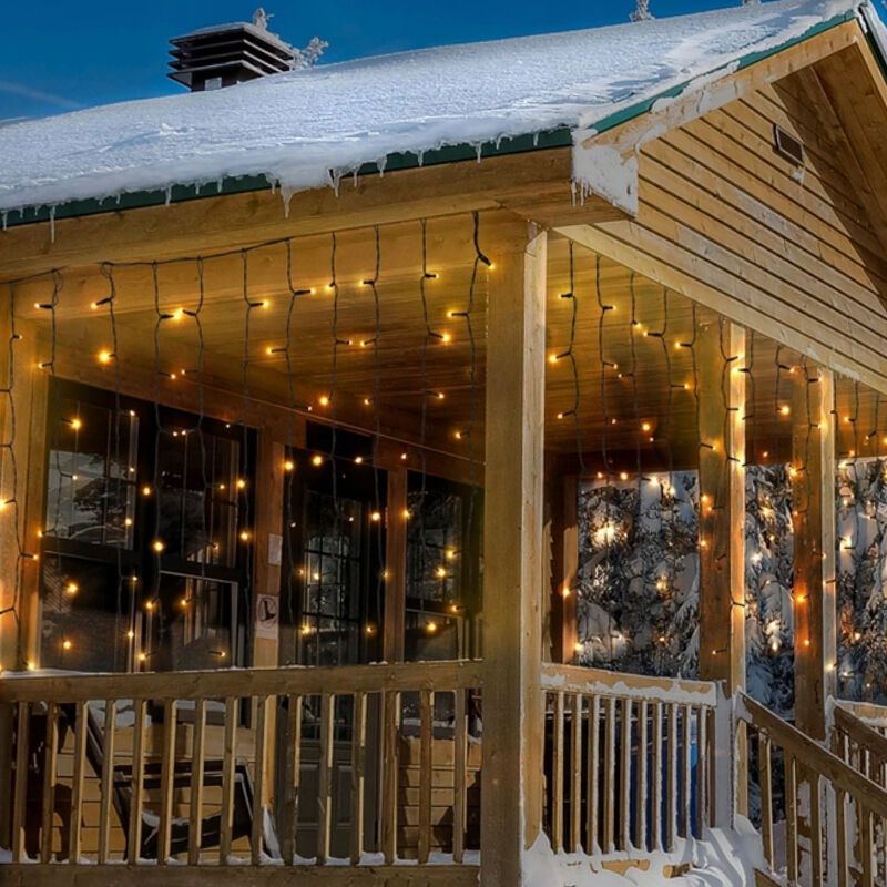 2 meter ijspegelverlichting, 70 cm hoog, warm wit, IP44, met sneeuwval effect 2 meter ijspegelverlichting, 70 cm hoog, warm wit, IP44, met sneeuwval effect