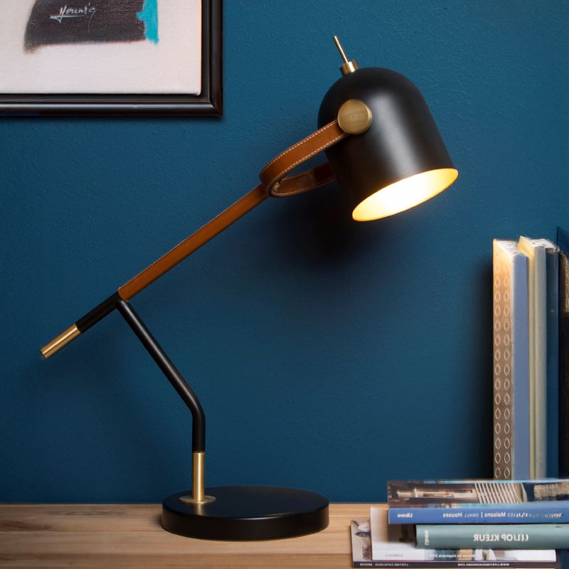 Retro bureaulamp Waylon, Zwart en Bruin