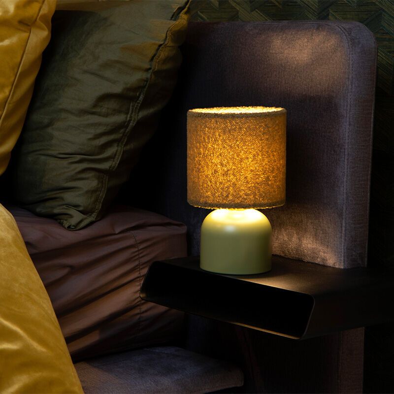 Groene tafellamp vintage, Woolly, met schakelaar