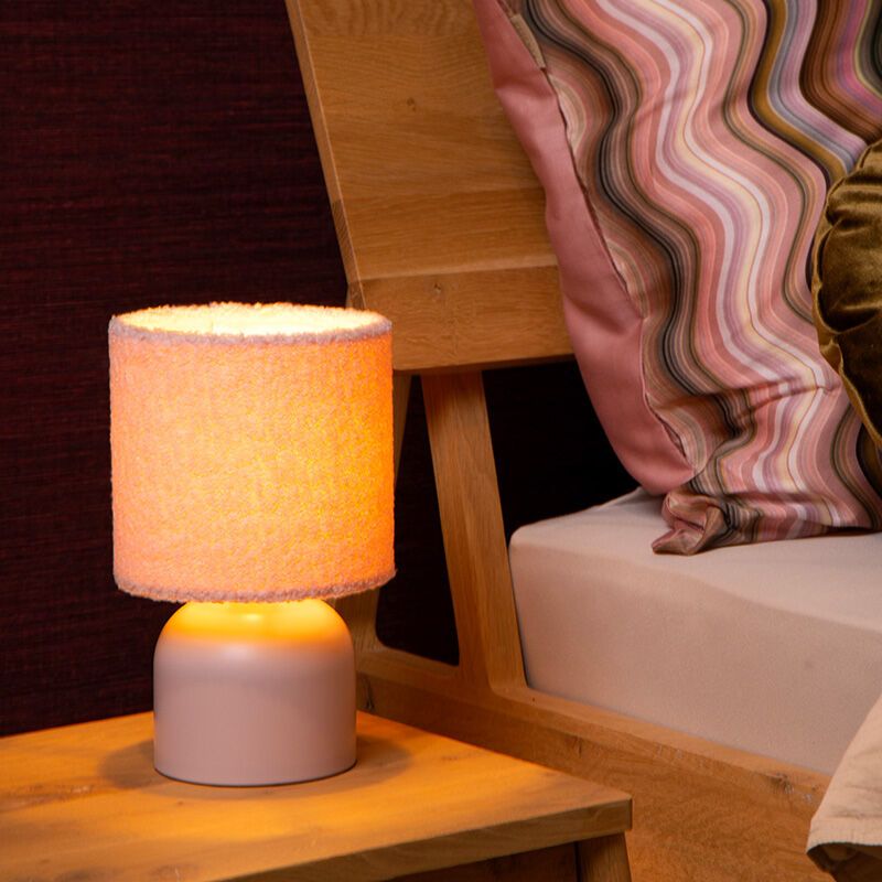 Roze tafellamp vintage, Woolly, met schakelaar