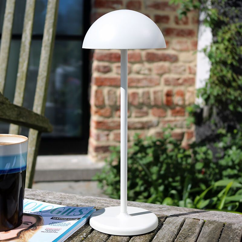 Witte buiten tafellamp retro, Joy, 1,5W, 3000K LED, IP54, met touchdimmer Witte buiten tafellamp retro, Joy, 1,5W, 3000K LED, IP54, met touchdimmer