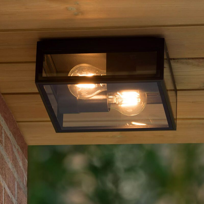 Zwarte plafonniere Dukan, metaal, IP65