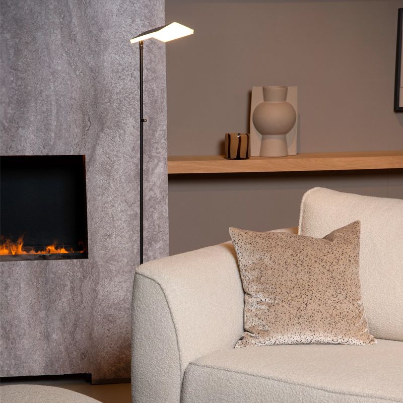 Zwarte staande leeslamp modern, Aaron, 12W, 2700K LED, met touchdimmer