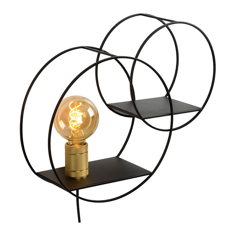 Zwarte retro wandlamp, Circle, metaal