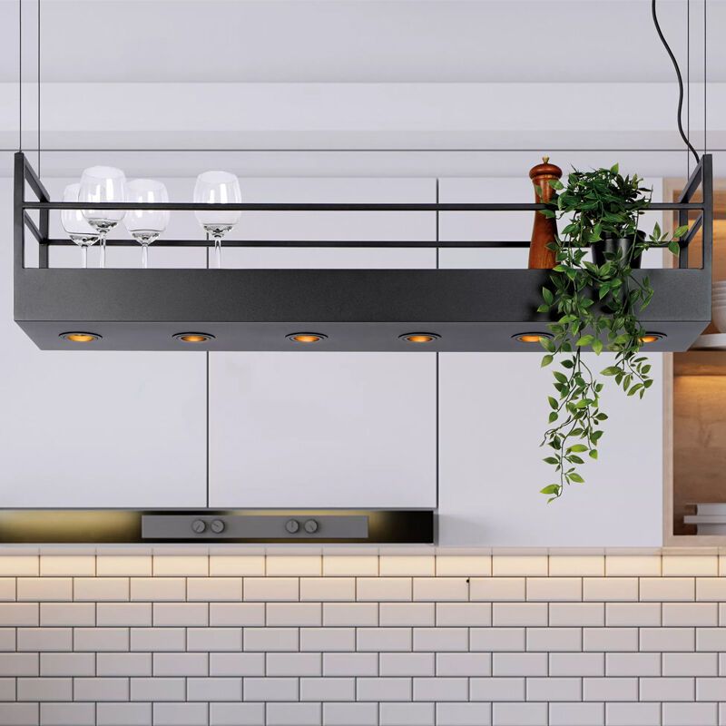 Zwarte landelijke hanglamp, Miravelle, metaal Zwarte landelijke hanglamp, Miravelle, metaal