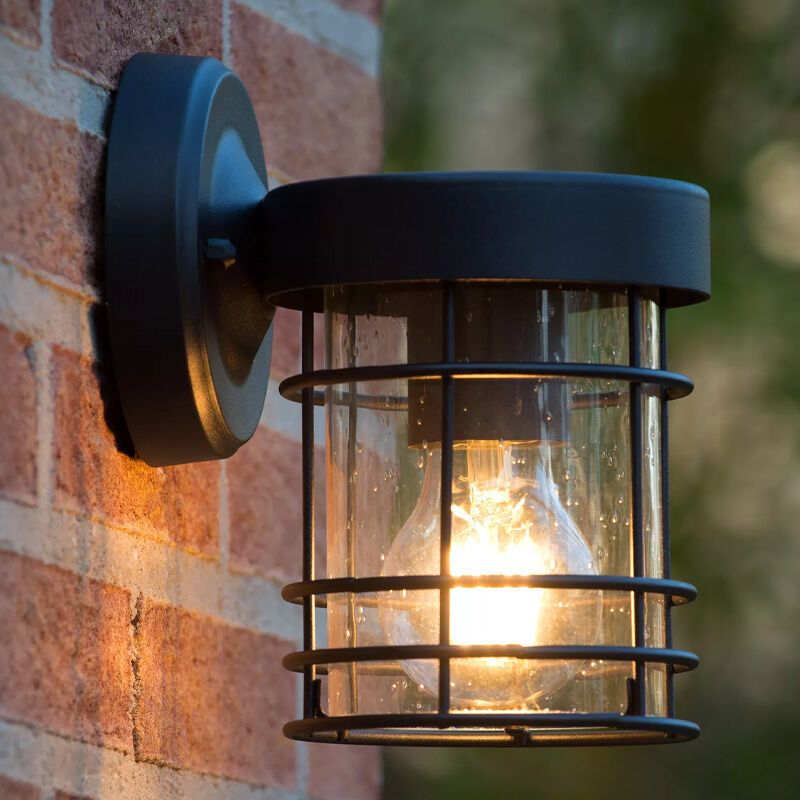 Zwarte wandlamp Keppel, Rond