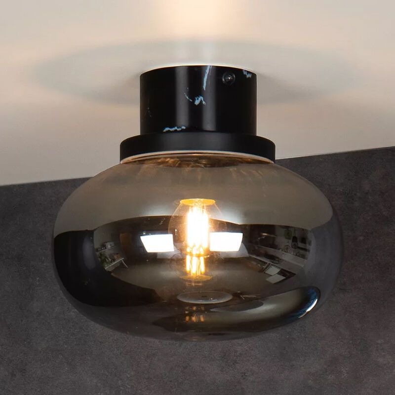 Grijze landelijke badkamer plafondlamp, Lorena, glas, IP44 Grijze landelijke badkamer plafondlamp, Lorena, glas, IP44