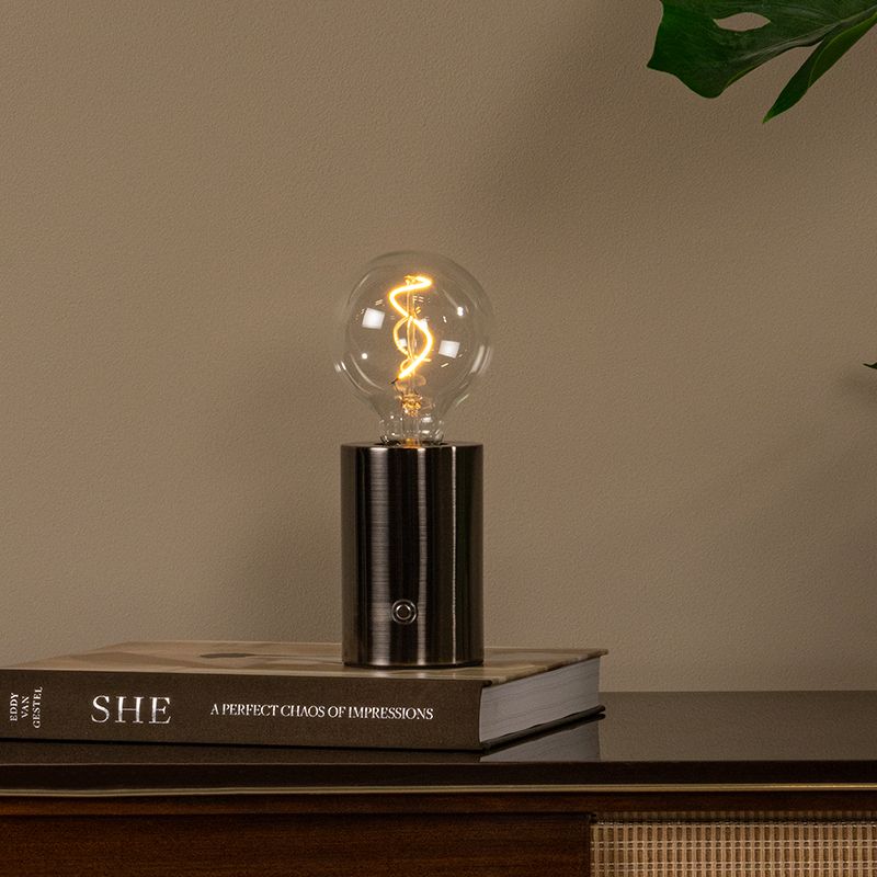 Grijze oplaadbare tafellamp modern, Vivo, met touchdimmer Grijze oplaadbare tafellamp modern, Vivo, met touchdimmer