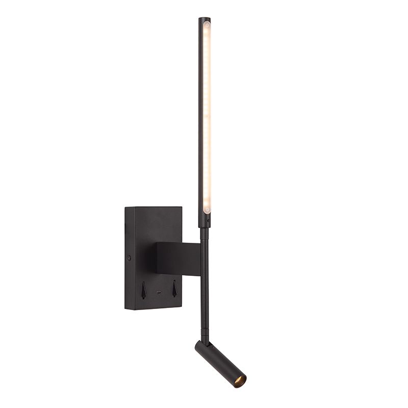 Zwarte wandlamp modern, Finan, 6W, 2700K LED, met schakelaar Zwarte wandlamp modern, Finan, 6W, 2700K LED, met schakelaar