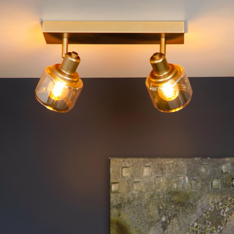 Gouden klassieke plafondspot, Bjorn, glas