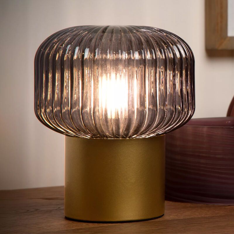 Gouden tafellamp Jany, glas