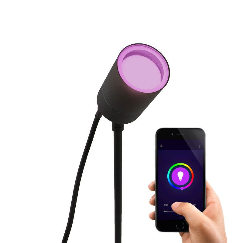 Moderne smart buitenlamp zwart, Pedro, IP44, 4,5W, RGBW Moderne smart buitenlamp zwart, Pedro, IP44, 4,5W, RGBW