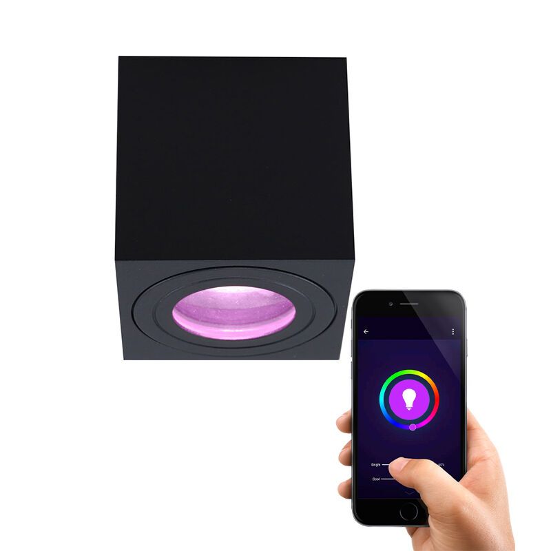 Moderne smart plafondlamp zwart, Alion, IP44, 4,5W, RGBW