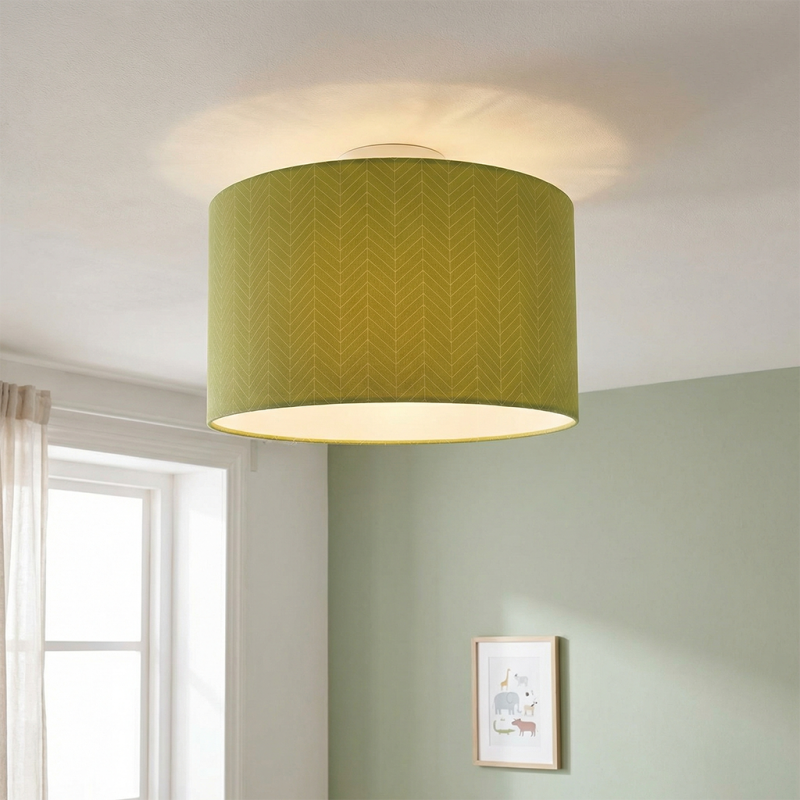 Olijfgroene plafondlamp met lijntjesmotief