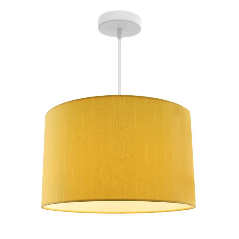 Okergele hanglamp met lijntjesmotief