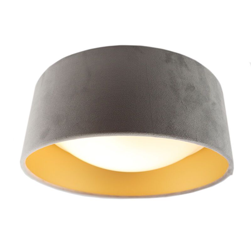 Grijze velours plafondlamp met gouden binnenzijde