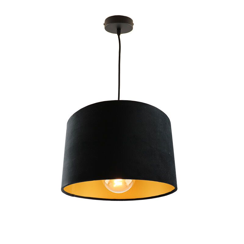 Hanglamp Urvin, zwart met goud velours, 30 cm