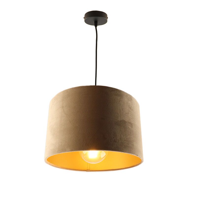Hanglamp Urvin, taupe met goud velours, 30 cm