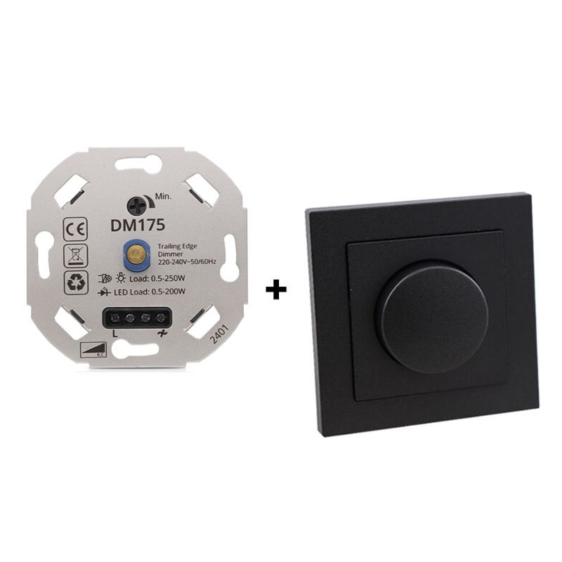 LED dimmer, 0,5 - 200W, met antraciet afdekraam en centraalplaat