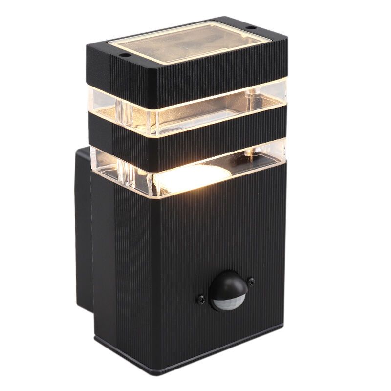 Aluminium buiten wandlamp met bewegingssensor zwart, Albin, IP54 Aluminium buiten wandlamp met bewegingssensor zwart, Albin, IP54