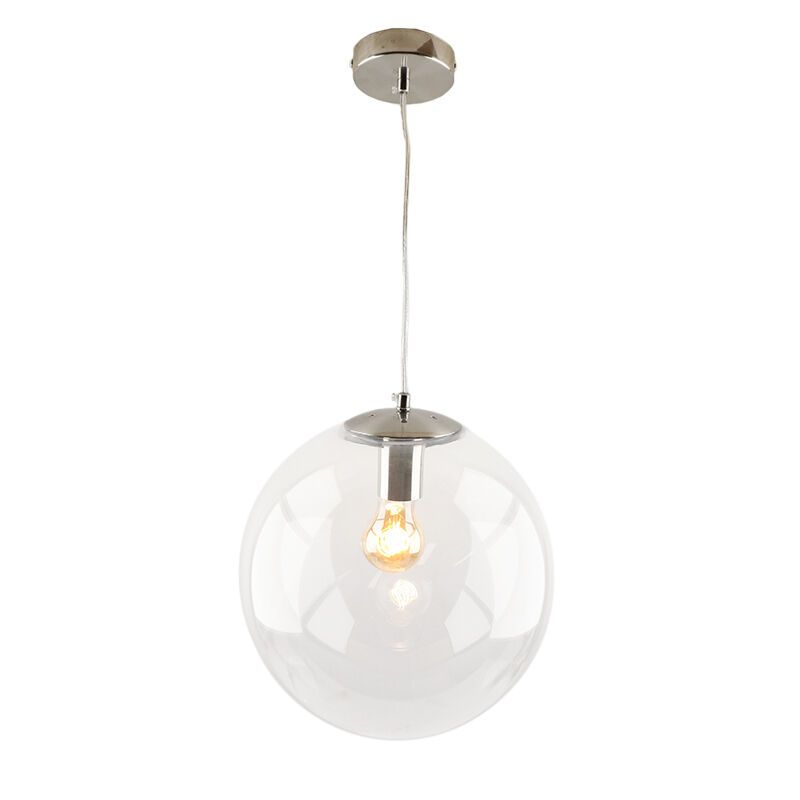 Bol hanglamp Dolf, nikkel ophangpendel, Transp. glas, 30cm