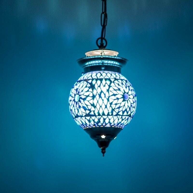 Blauwe oosterse hanglamp mozaïek, Nisrin
