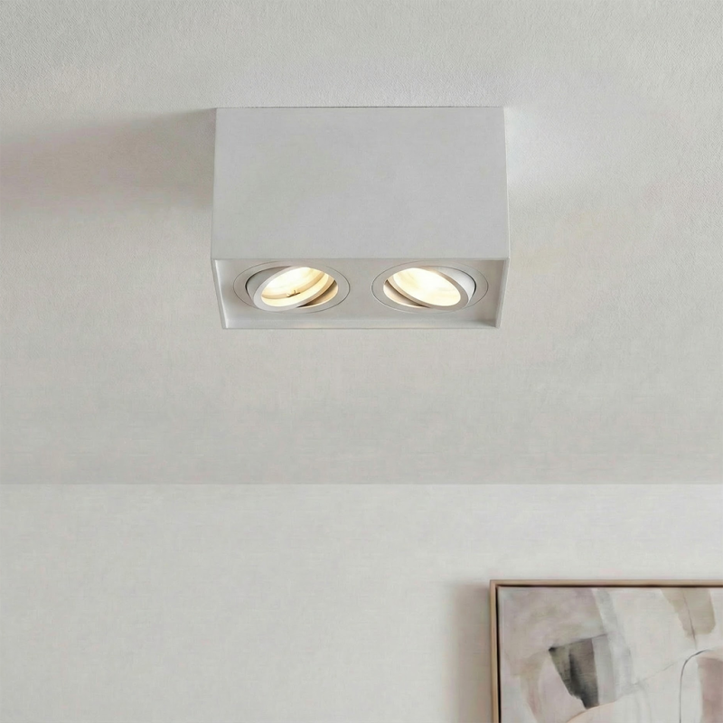 Rechthoekige, witte opbouwspot Dane, 2-spots, Richtbaar Rechthoekige, witte opbouwspot Dane, 2-spots, Richtbaar