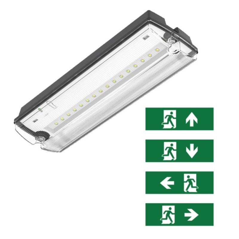 Zwarte noodverlichting incl. pictogrammen, Pedram, 3W, 6500K LED, IP66