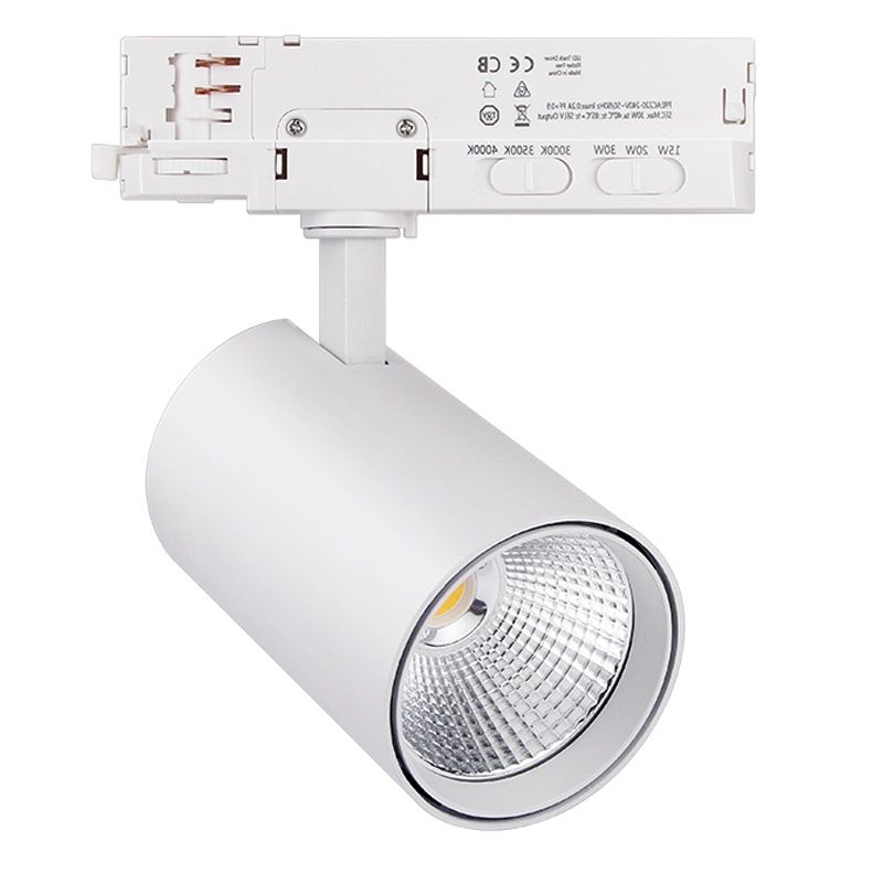 Witte 3-fase railsysteem spot, Rozina, 10W/20W/30W, white switch LED Witte 3-fase railsysteem spot, Rozina, 10W/20W/30W, white switch LED