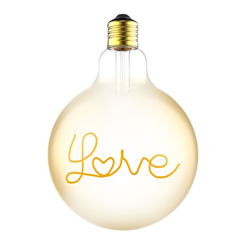Dimbare E27 LED lamp met Love filament, G125, 4,5W, 1800K (kaarslicht) Dimbare E27 LED lamp met Love filament, G125, 4,5W, 1800K (kaarslicht)