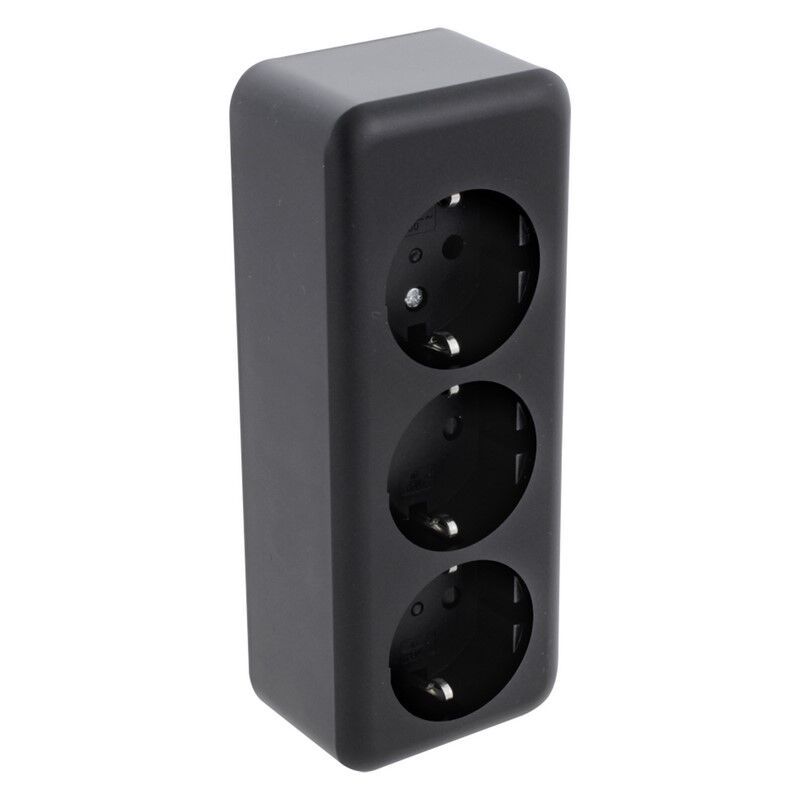 Q-Link opbouw contactdoos 3-voudig, met kinderbeveiliging en randaarde, zwart