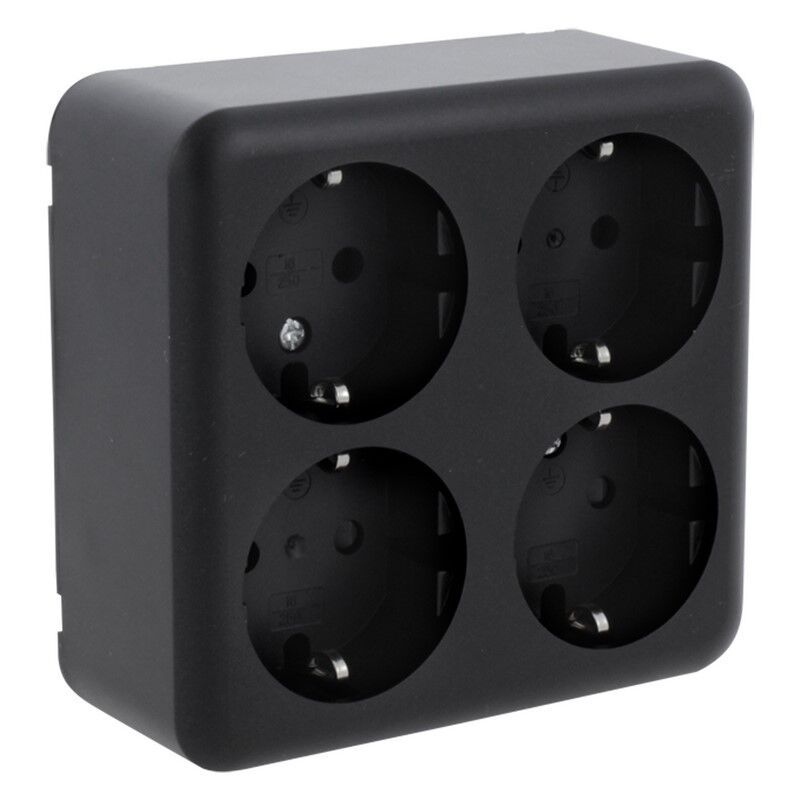 Q-Link opbouw contactdoos 4-voudig, met randaarde, zwart Q-Link opbouw contactdoos 4-voudig, met randaarde, zwart