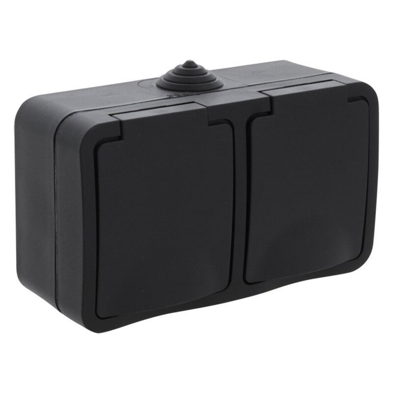 Q-Link 2-voudige contactdoos opbouw, randaarde, spatwaterdicht, horizontaal