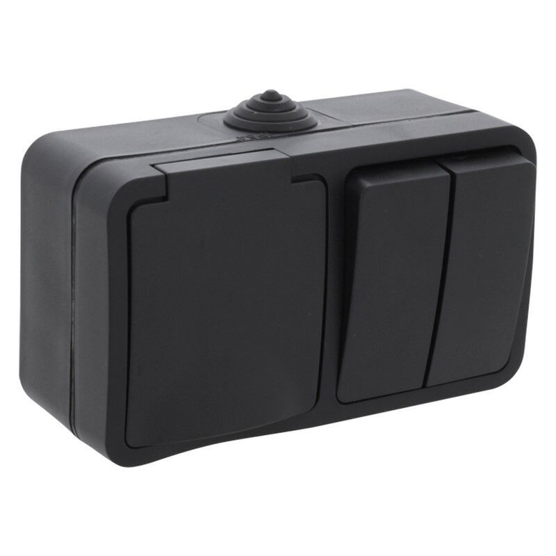 Q-Link Combinatie stopcontact en schakelaar, Spatwaterdicht serie Randaarde