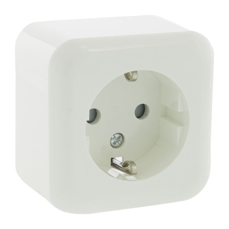 Exin Exo contactdoos, opbouw, enkelvoudig, randaarde, polarwit Exin Exo contactdoos, opbouw, enkelvoudig, randaarde, polarwit