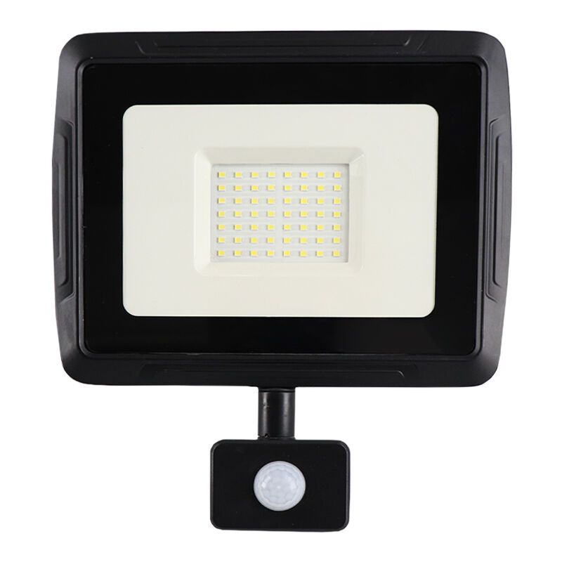 Zwarte LED schijnwerper met sensor Miro, 50W, 6000K