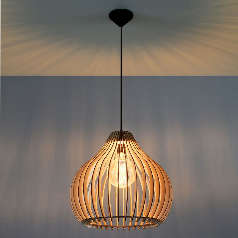 Landelijke hanglamp Gudo, bruin, hout
