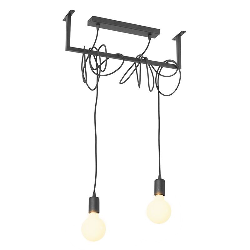 Industriële hanglamp Lauraine, zwart, staal, 2L Industriële hanglamp Lauraine, zwart, staal, 2L