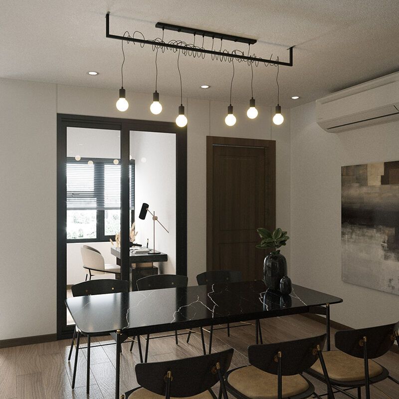 Industriële hanglamp Lauraine, zwart, staal, 6L