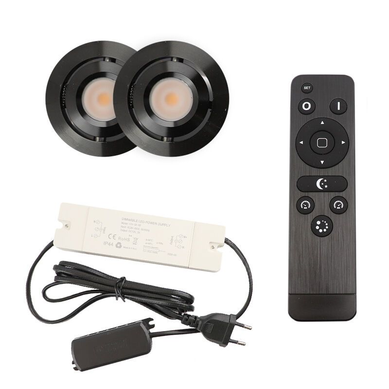 2 kantelbare veranda spots Rona, IP44, met aansluitset en afstandsbediening, zwart 2 kantelbare veranda spots Rona, IP44, met aansluitset en afstandsbediening, zwart