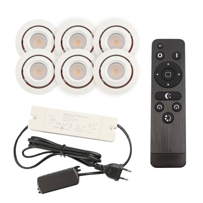 6 kantelbare veranda spots Rona, IP44, met aansluitset en afstandsbediening, wit 6 kantelbare veranda spots Rona, IP44, met aansluitset en afstandsbediening, wit