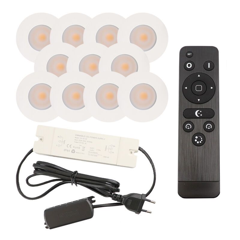 11 witte veranda inbouwspots Dico, IP65, incl. aansluitset en afstandbediening 11 witte veranda inbouwspots Dico, IP65, incl. aansluitset en afstandbediening