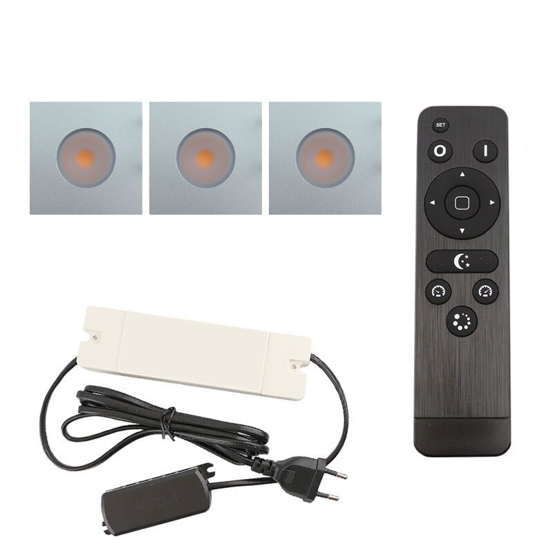 3 vierkante geborsteld Chroom veranda inbouwspots Dico, IP65, incl. aansluitset en afstandbediening 3 vierkante geborsteld Chroom veranda inbouwspots Dico, IP65, incl. aansluitset en afstandbediening