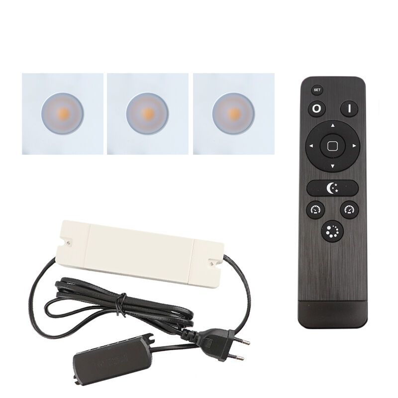 3 vierkante witte veranda inbouwspots Dico, IP65, incl. aansluitset en afstandbediening