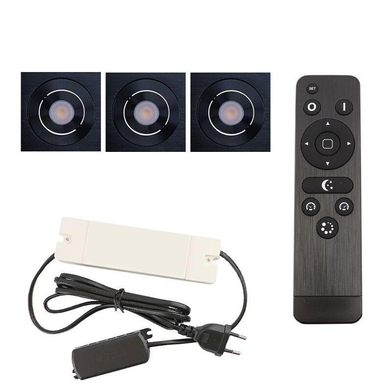 3 kantelbare veranda spots Rona vierkant, IP44, met aansluitset en afstandsbediening, zwart 3 kantelbare veranda spots Rona vierkant, IP44, met aansluitset en afstandsbediening, zwart