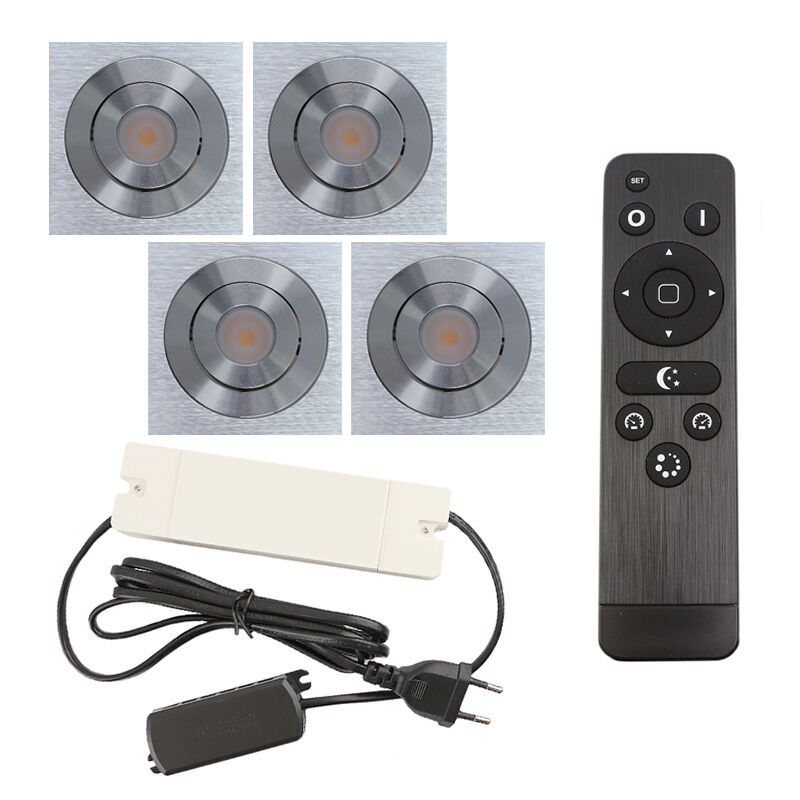 4 kantelbare veranda spots Rona vierkant, IP44, met aansluitset en afstandsbediening, geborsteld chroom 4 kantelbare veranda spots Rona vierkant, IP44, met aansluitset en afstandsbediening, geborsteld chroom